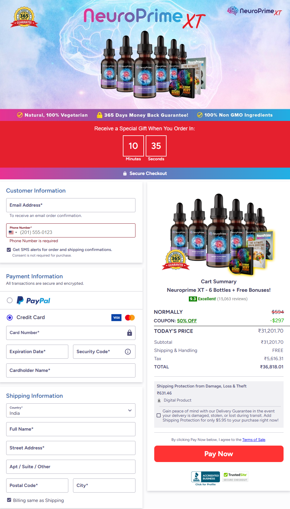 NeuroPrime ClickBank checkout page